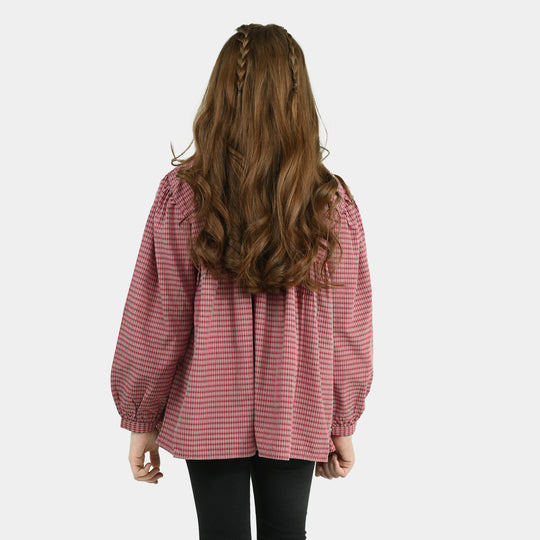 Girls CVC Emb Top Rose - Red