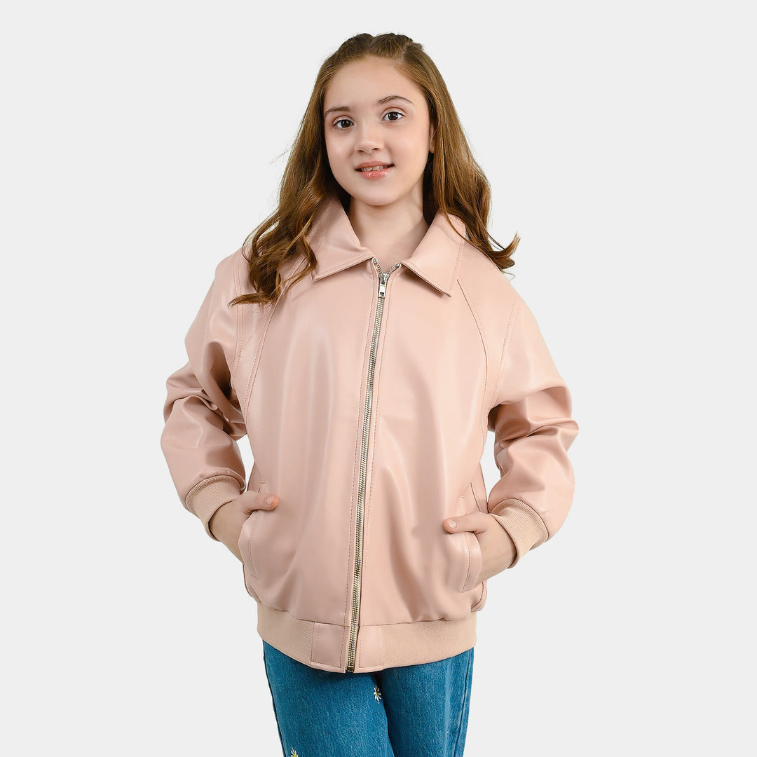Girls PU Jacket Basic - PINK