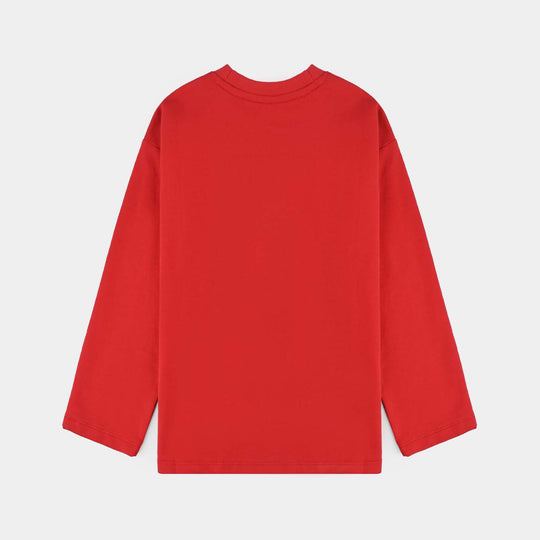 Girls Cotton Terry T-Shirt (Friends) - Red