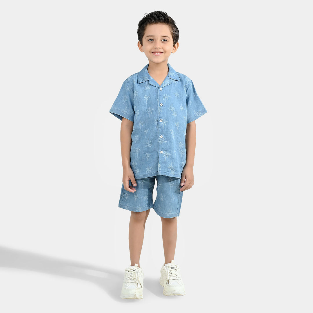 Boys Tencel (Light Denim) Suit Palm Trees-Blue