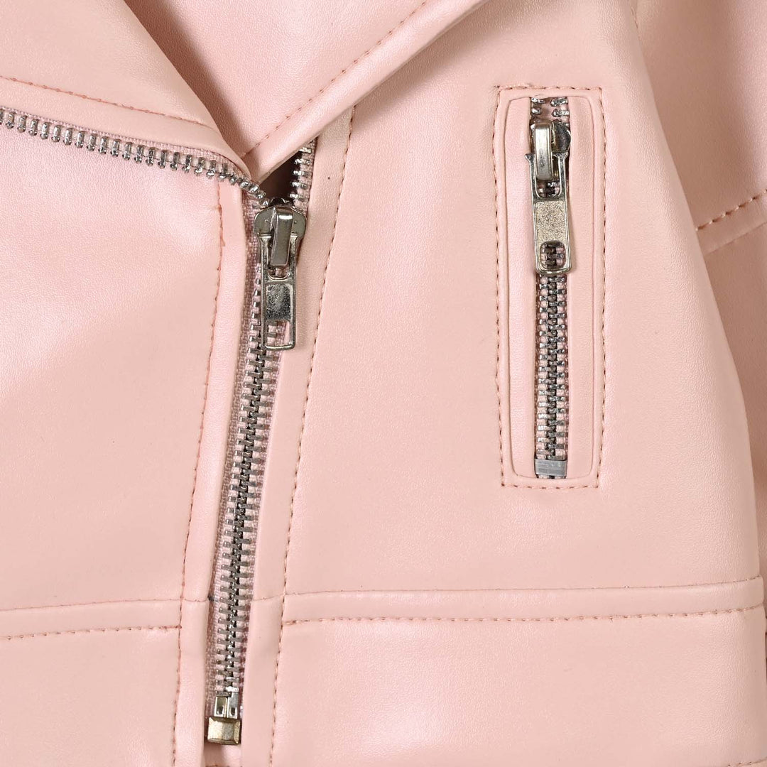 Infant Girls PU Jacket Lapel-Pink