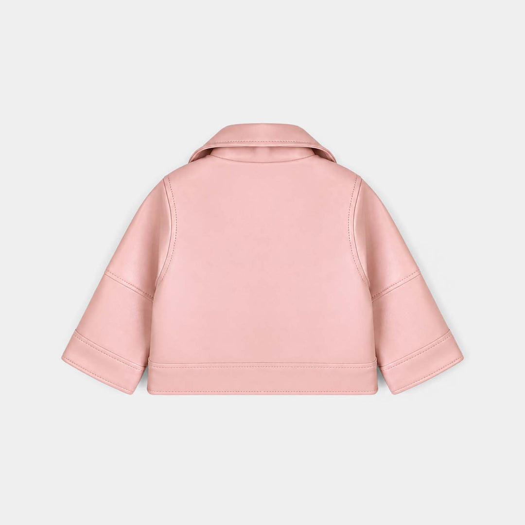Infant Girls PU Jacket Lapel-Pink