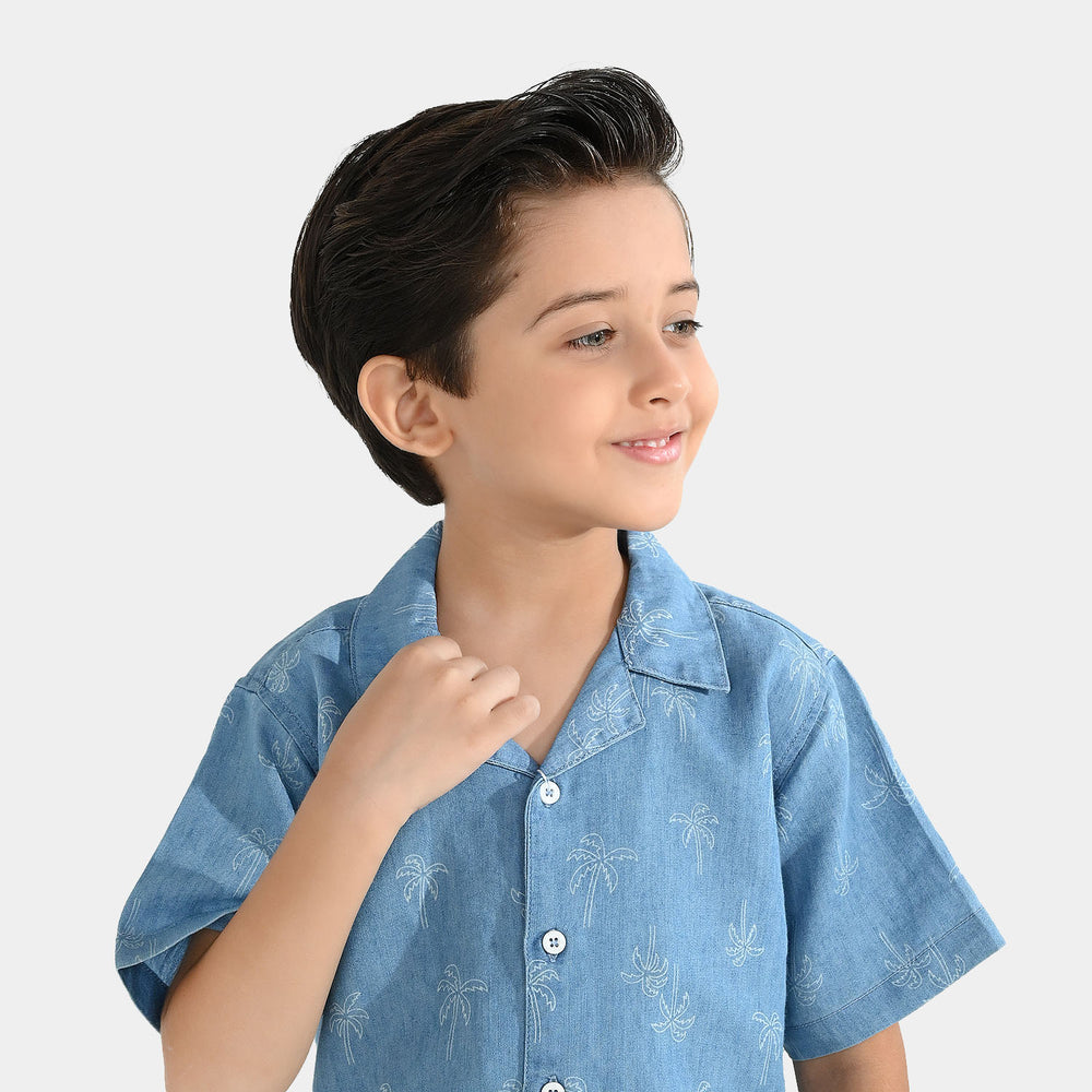 Boys Tencel (Light Denim) Suit Palm Trees-Blue