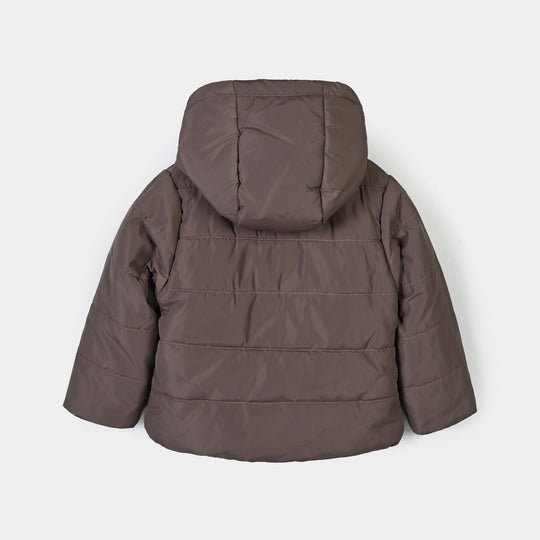 Boys Polyester Puffer Jacket Puller & Puller-BROWN