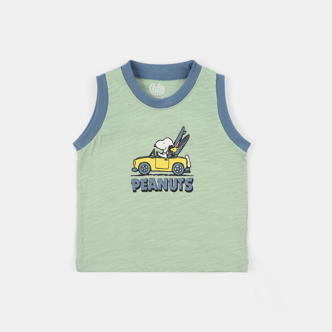 Infant Boys Slub Jersey Sando (Peanuts) - Green