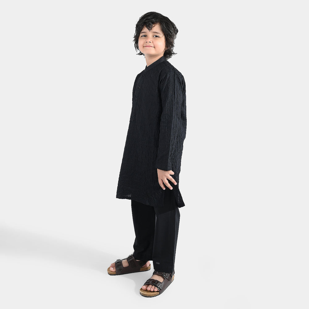 Boys Cotton Poplin 2Piece Suit (Chikankari)-BLACK