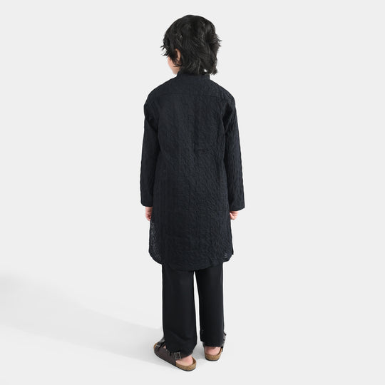 Boys Cotton Poplin 2Piece Suit (Chikankari)-BLACK