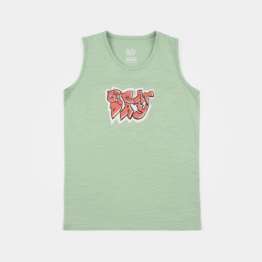 Boys Slub Jersey Sando (Surf Great Day) - Lichen/Green
