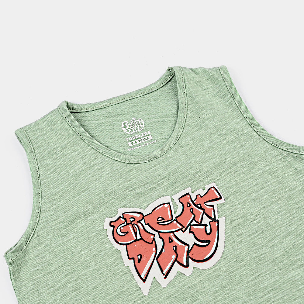 Boys Slub Jersey Sando (Surf Great Day) - Lichen/Green