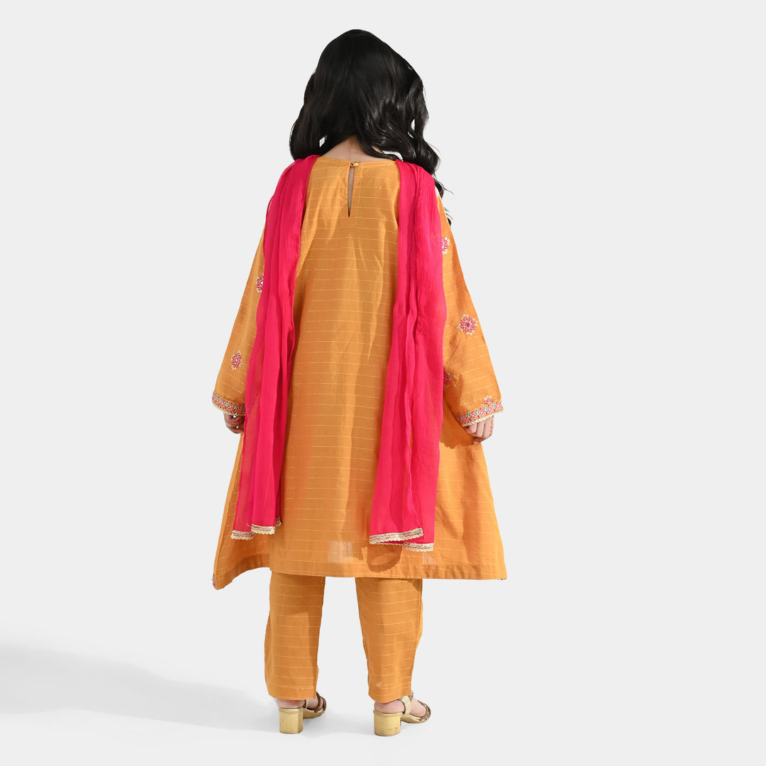 Girls Dobby 3-Piece Set (Sangeet) – Mustard