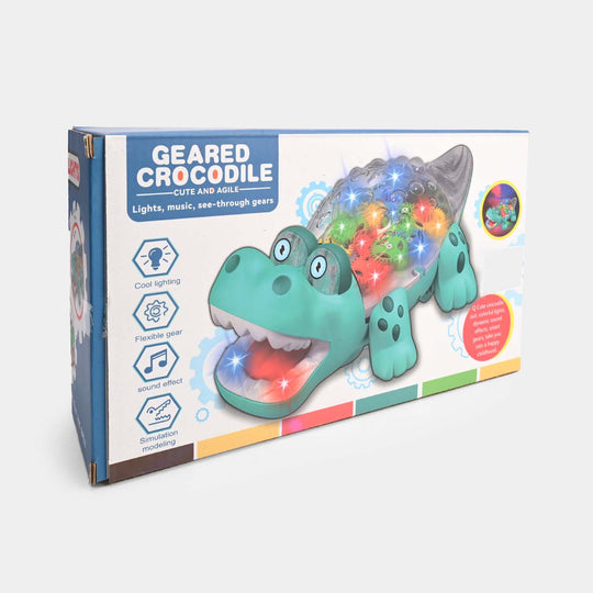 Transparent Gear Crocodile Toy for Kids with Music & 3D Lights