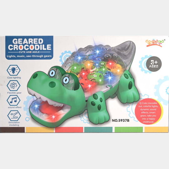 Transparent Gear Crocodile Toy for Kids with Music & 3D Lights