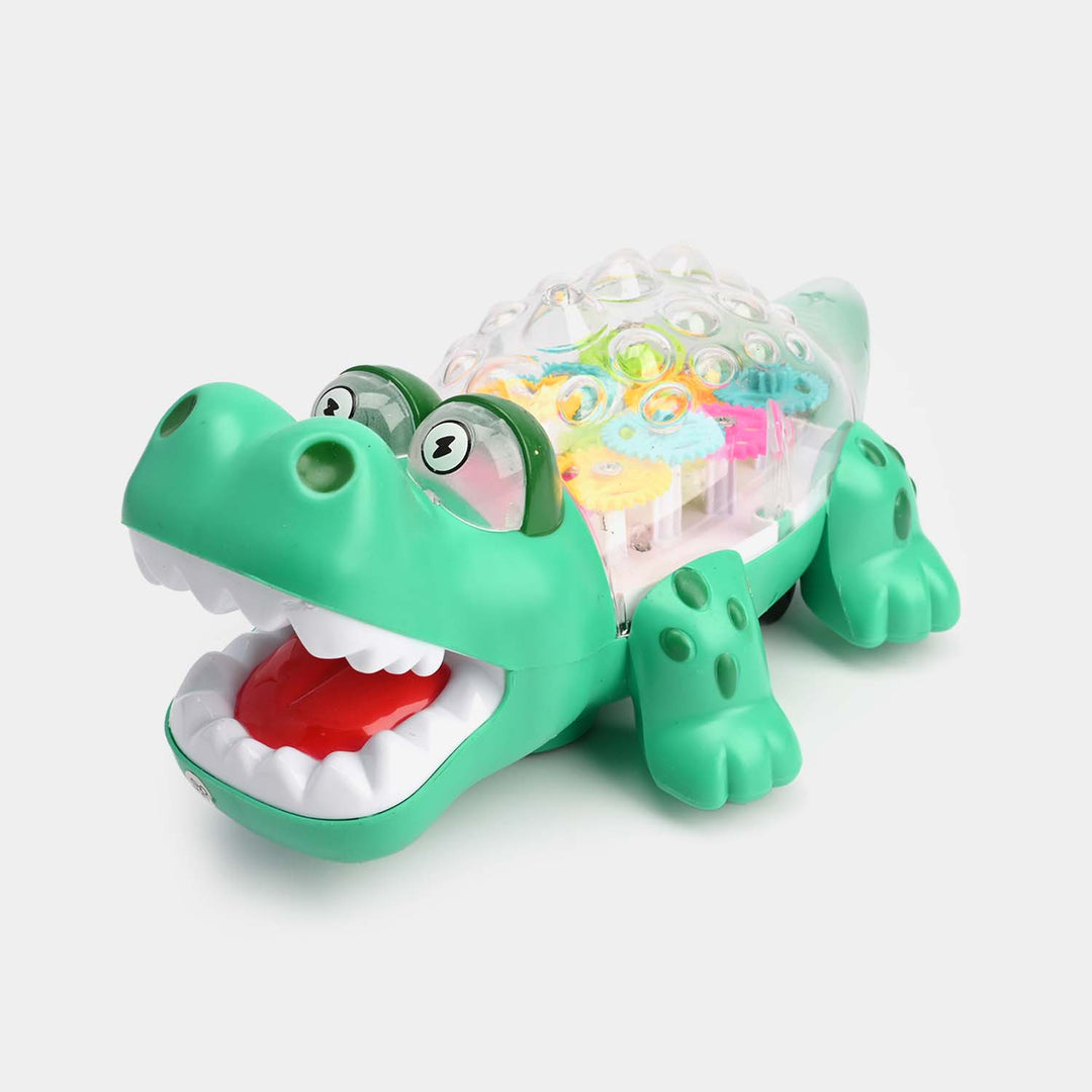 Transparent Gear Crocodile Toy for Kids with Music & 3D Lights
