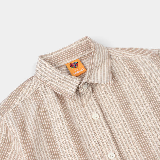 Boys Yarn Dyed Casual Shirt (Half Placket) - White