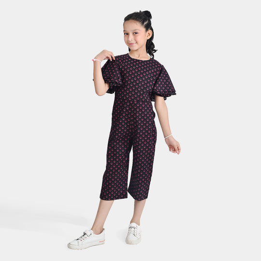 Girls Cotton Poplin Jumpsuit Pink Fauna-Multi
