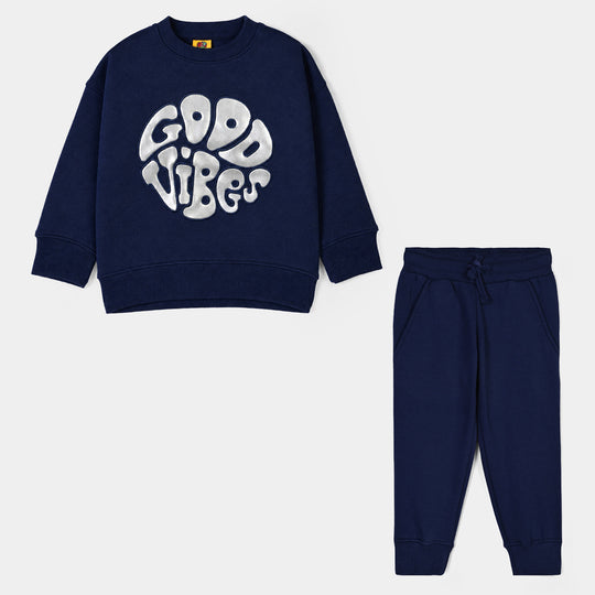 Girls Fleece 2 Piece Suit Good Vibes-NAVY