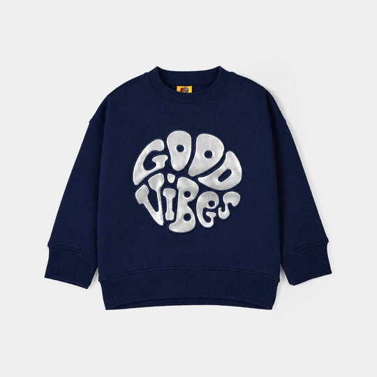 Girls Fleece 2 Piece Suit Good Vibes-NAVY