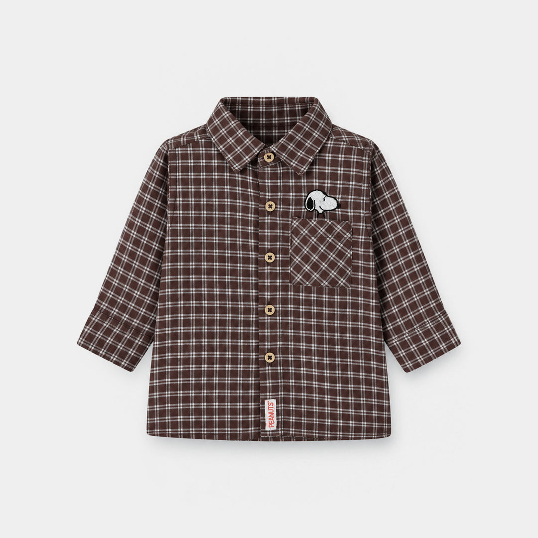 Infant Boys Yarn Dyed Basic Casual Shirt F/S Character-BROWN