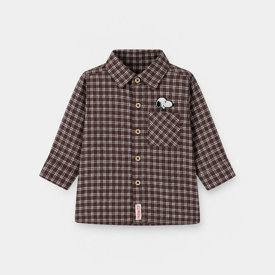Infant Boys Yarn Dyed Basic Casual Shirt F/S Character-BROWN