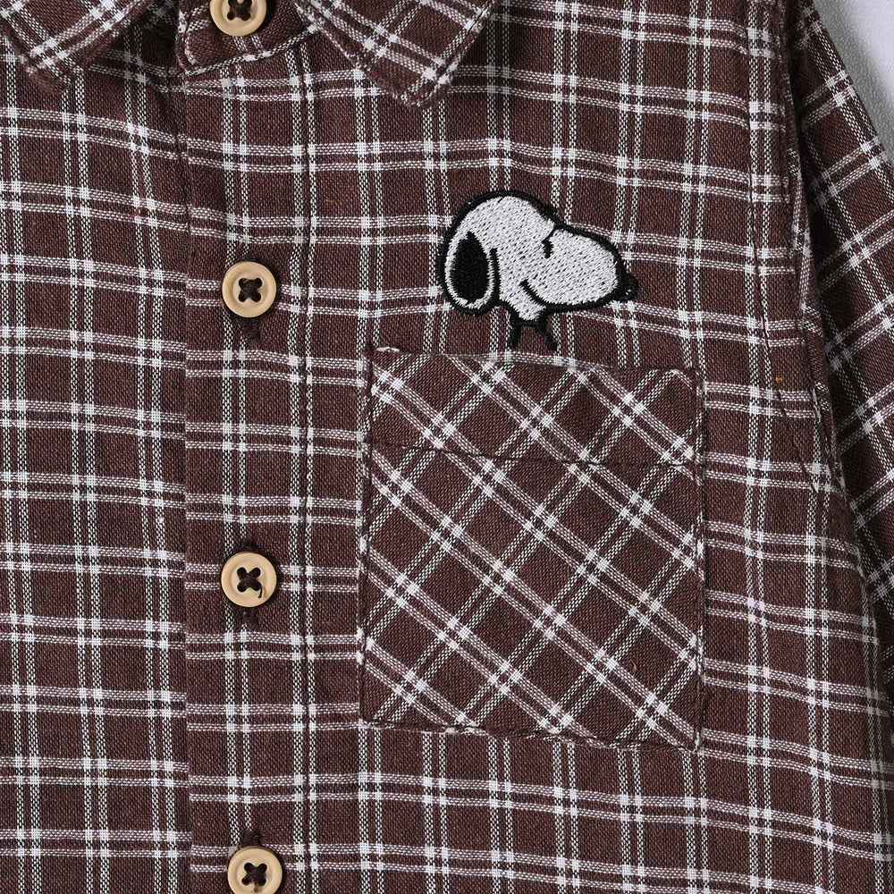 Infant Boys Yarn Dyed Basic Casual Shirt F/S Character-BROWN