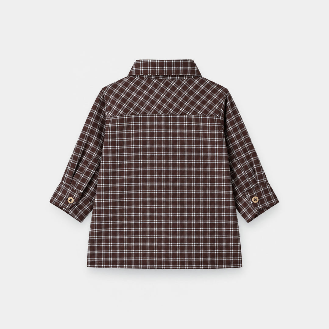 Infant Boys Yarn Dyed Basic Casual Shirt F/S Character-BROWN