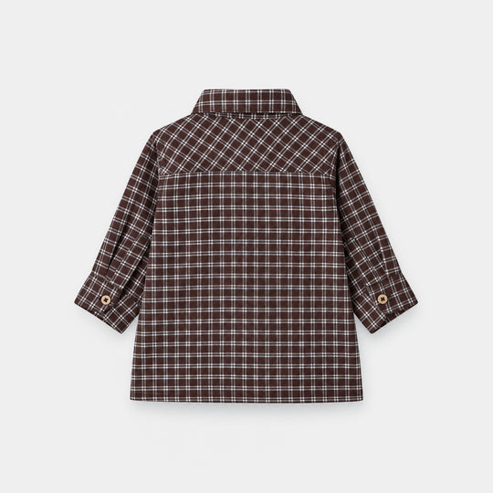 Infant Boys Yarn Dyed Basic Casual Shirt F/S Character-BROWN