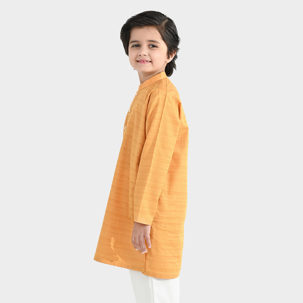Boys Cotton Jacquard Basic Kurta – Yellow