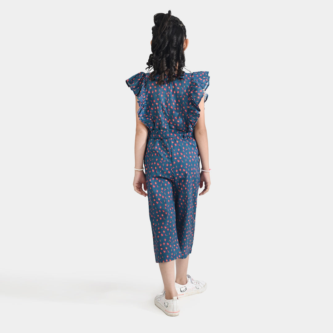 Girls Cotton Poplin Jumpsuit Frill-Multi