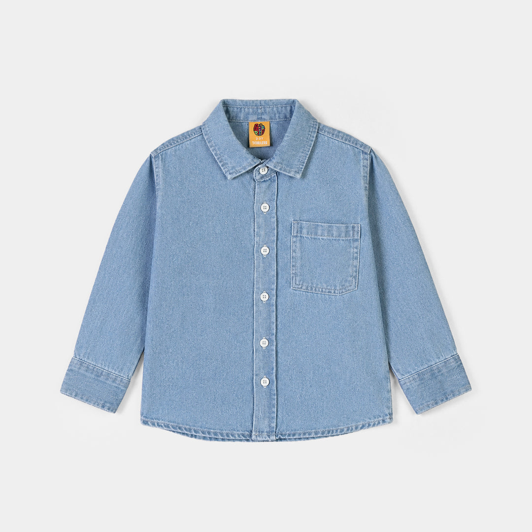 Boys Denim Stretch Shirt F/S Lt Blue