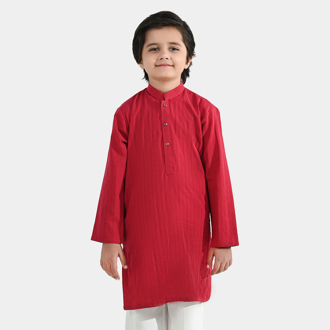 Boys Cotton Jacquard Kurta - Maroon
