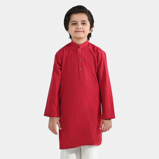 Boys Cotton Jacquard Kurta - Maroon
