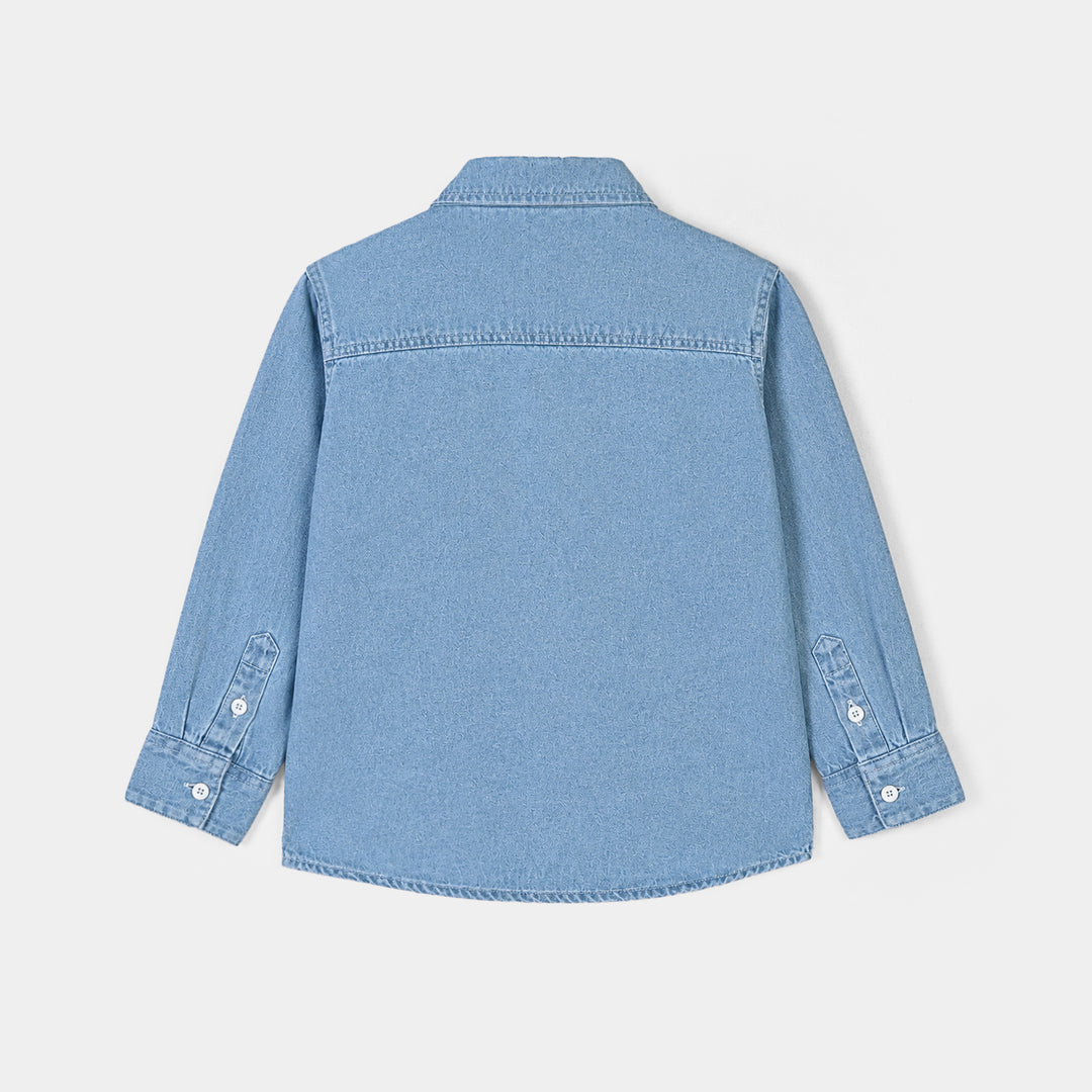Boys Denim Stretch Shirt F/S Lt Blue