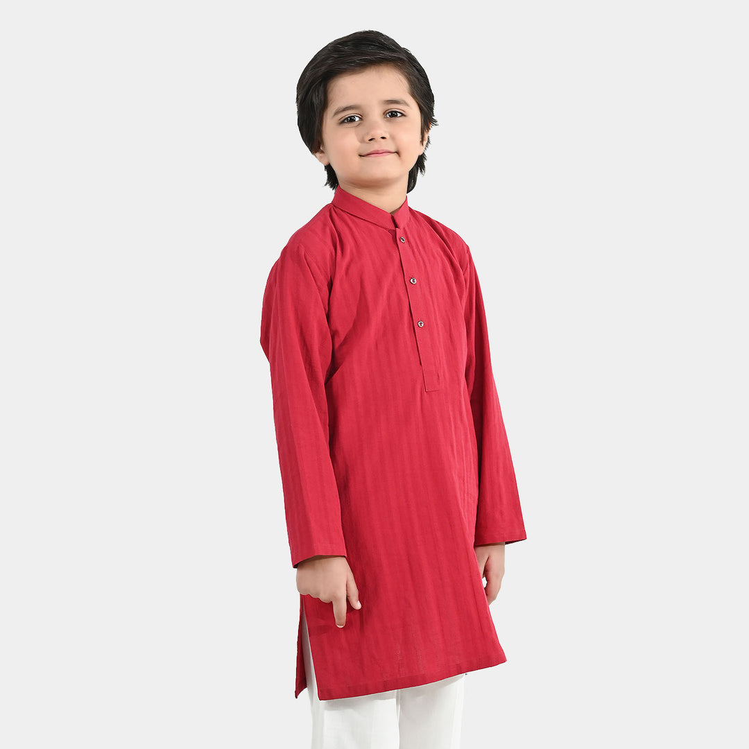 Boys Cotton Jacquard Kurta - Maroon