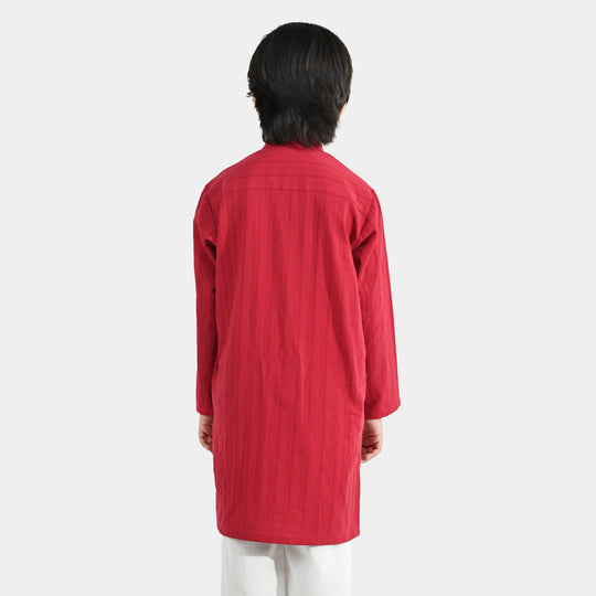 Boys Cotton Jacquard Kurta - Maroon