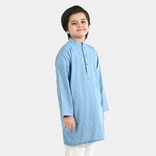 Boys Cotton Jacquard Kurta - Light Blue