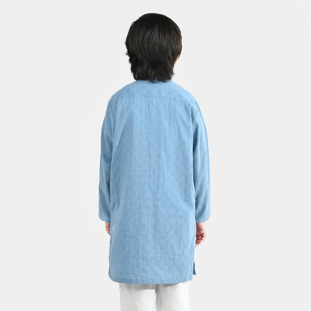 Boys Cotton Jacquard Kurta - Light Blue