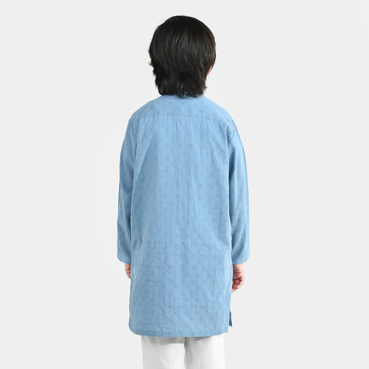 Boys Cotton Jacquard Kurta - Light Blue