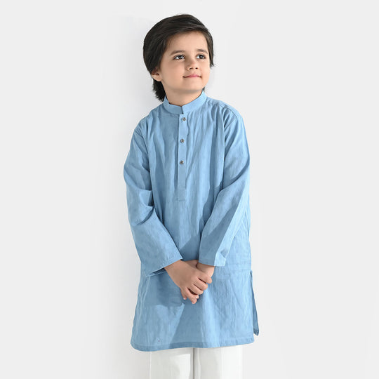 Boys Cotton Jacquard Kurta - Light Blue