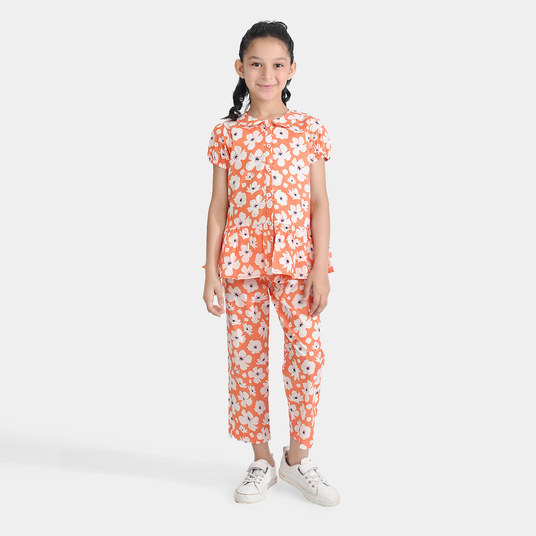 Girls Cotton Poplin Co-Ord Set Pastel-ORANGE