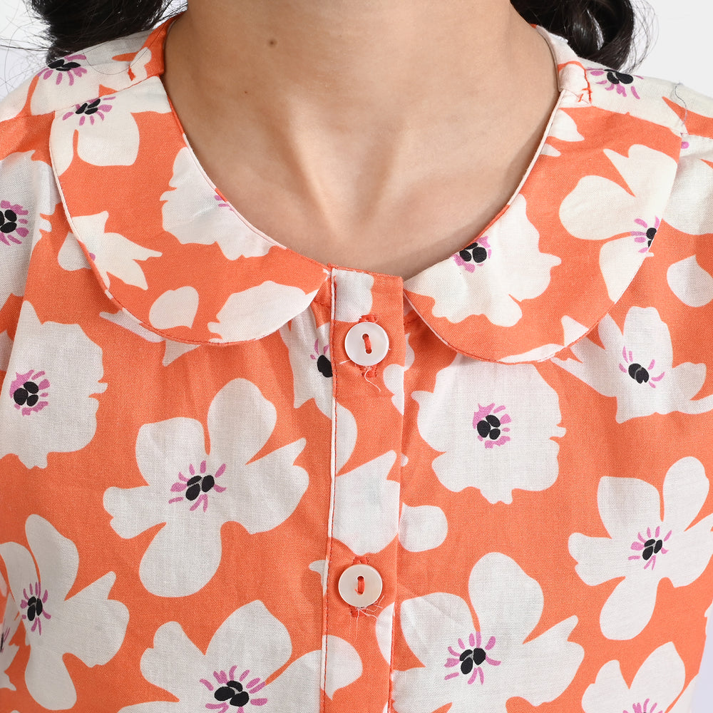 Girls Cotton Poplin Co-Ord Set Pastel-ORANGE