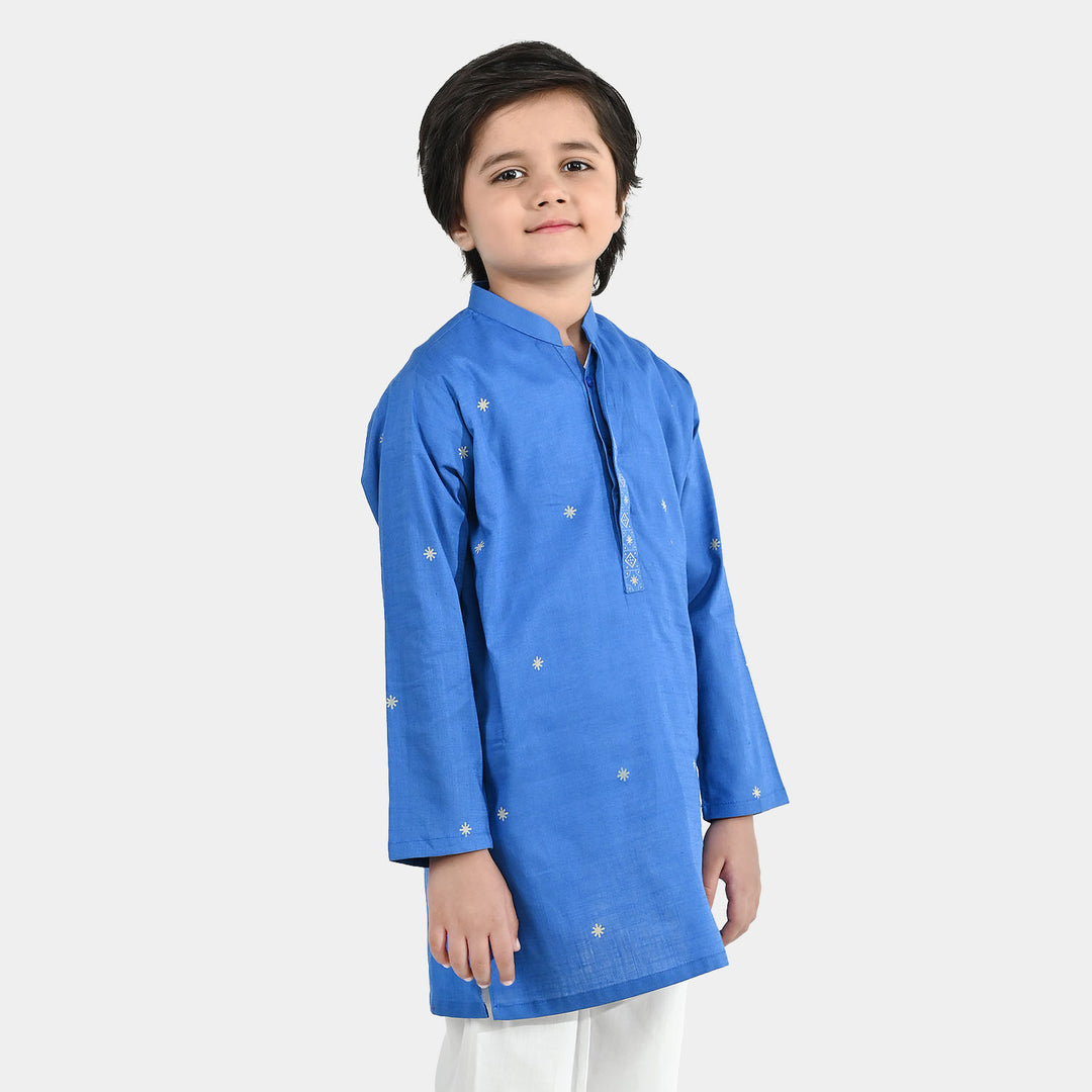 Boys Cotton Slub Printed Kurta (Funk) - Blue