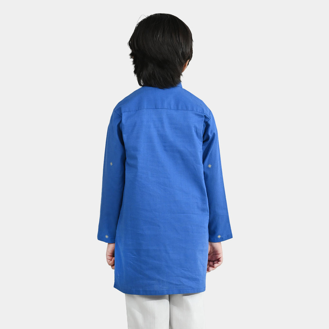 Boys Cotton Slub Printed Kurta (Funk) - Blue
