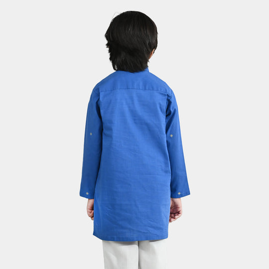 Boys Cotton Slub Printed Kurta (Funk) - Blue