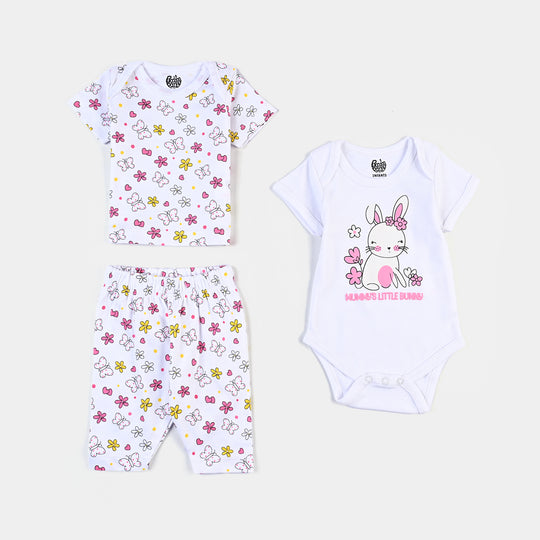 Infant Girls Cotton 9-Piece Set (Bunny) - Soft White