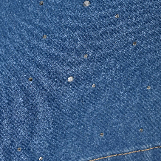 Girls Denim Stretch Jegging Eyelets-Mid Blue