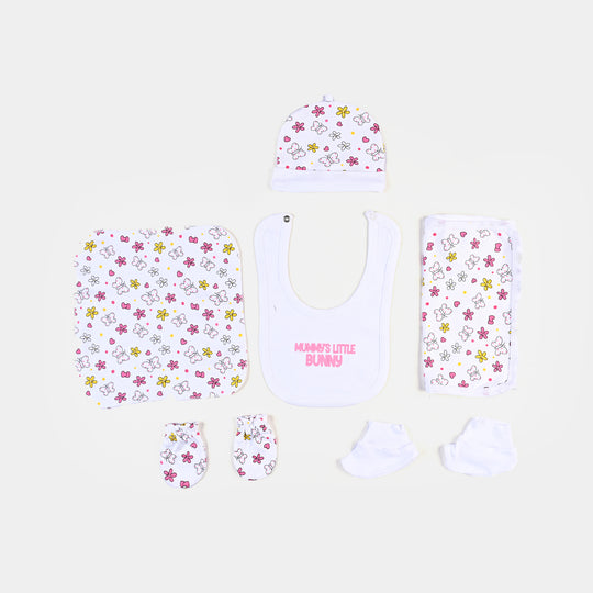 Infant Girls Cotton 9-Piece Set (Bunny) - Soft White
