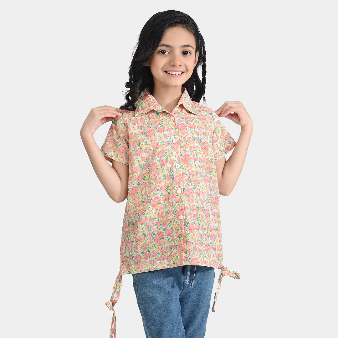 Girls Cotton Poplin Casual Top (Baby Floral) - Multi