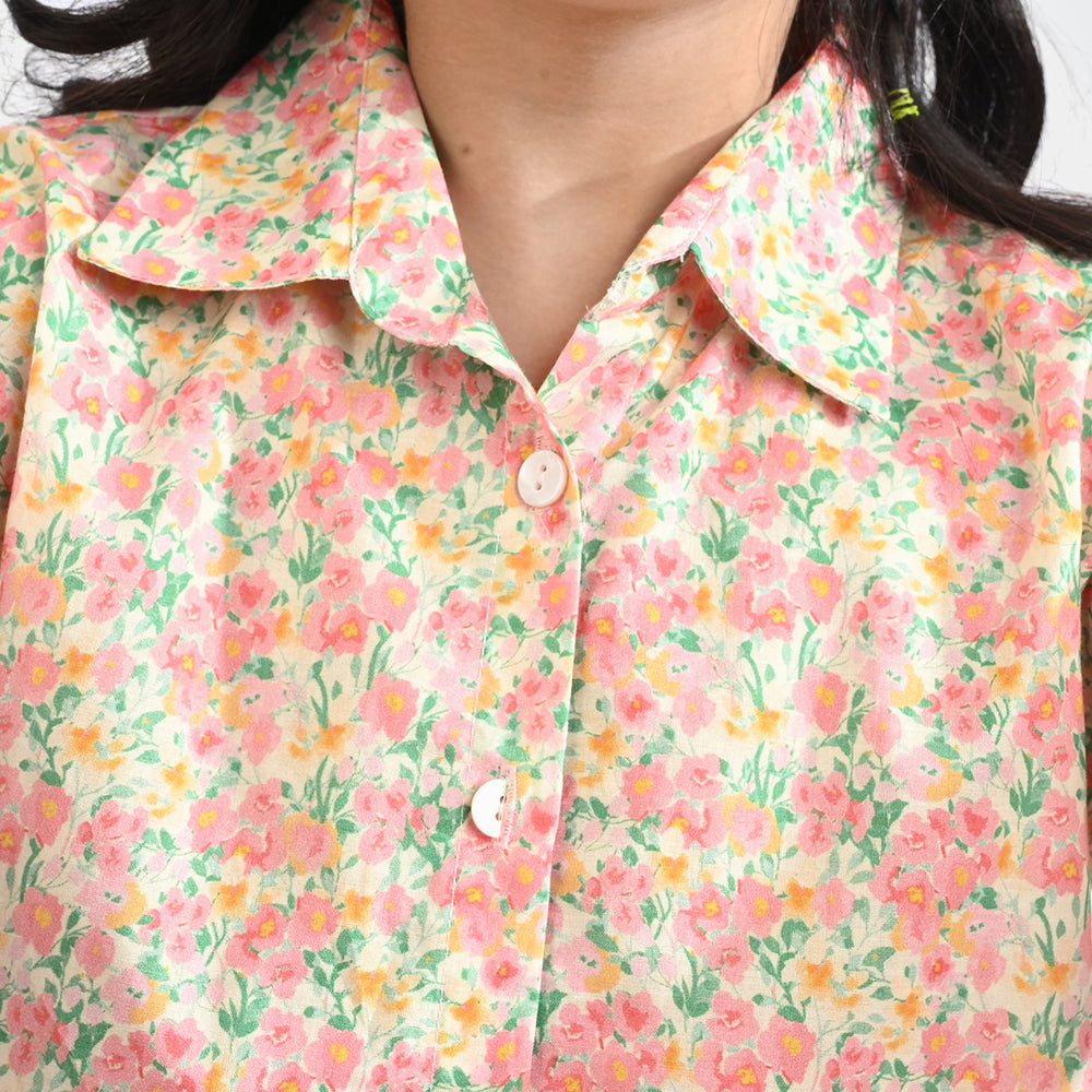 Girls Cotton Poplin Casual Top (Baby Floral) - Multi
