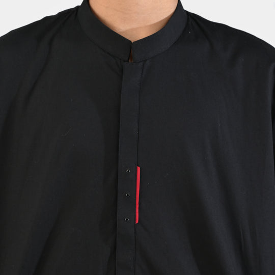 Boys Cotton Poplin Kurta Pajama (Black Studs) - Black