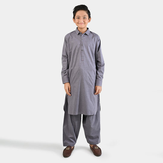 Boys Poly Viscose Suit (Contrast Stitch) - Grey